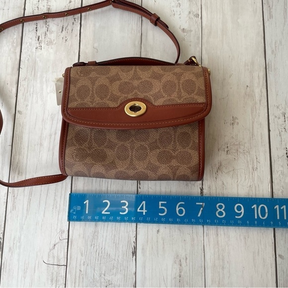 NWT COACH Coated Canvas Kip Turnlock Crossbody B4/Tan Rust 7”x5.25”x4” AS IS - Picture 10 of 12